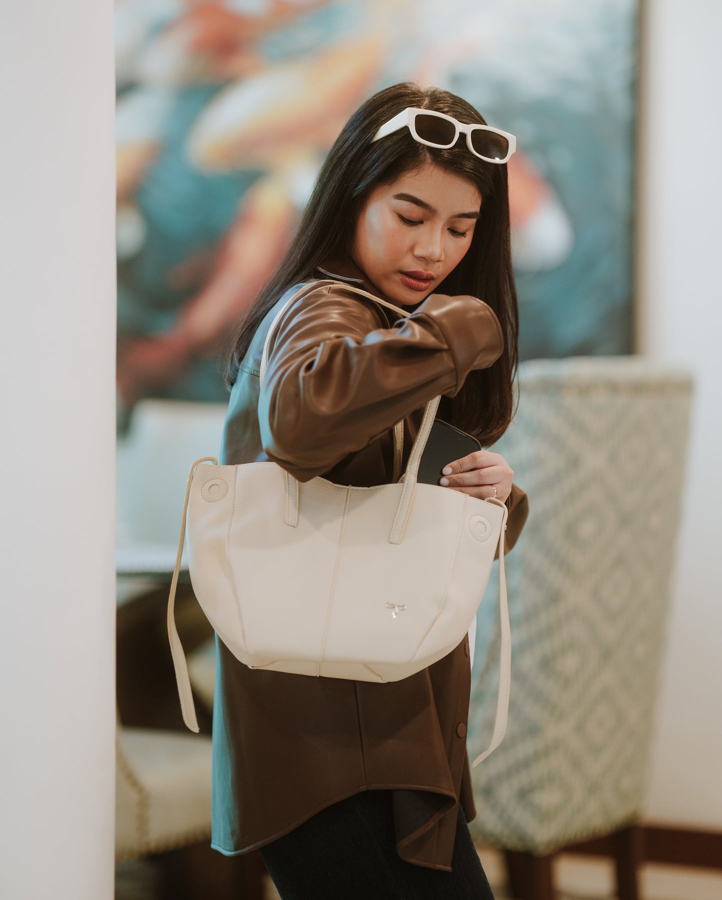Hannah Soft Tote in Cream White