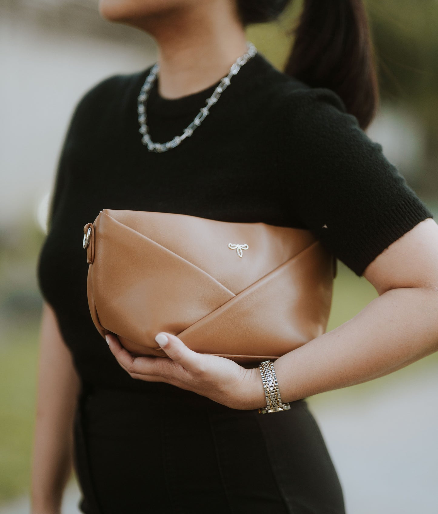 Eve Geometric Bag in Saddle Brown